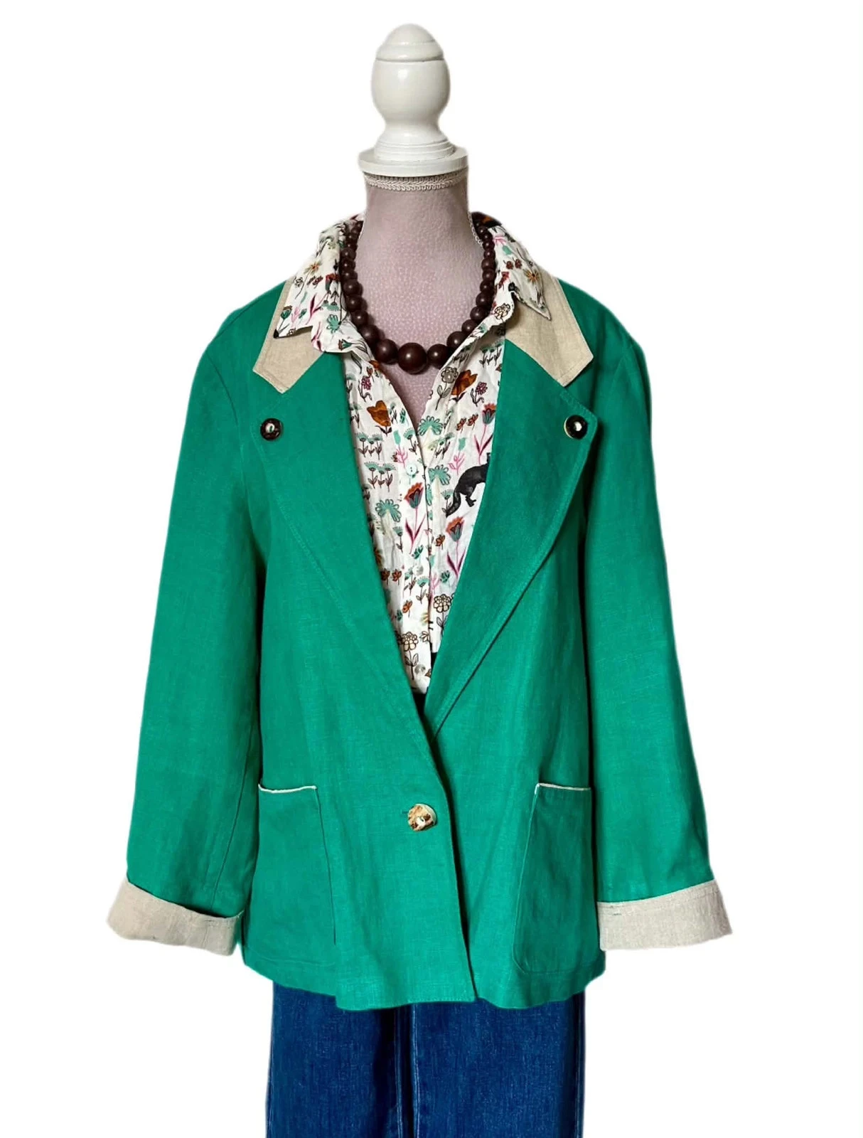 🦚Blazer 100% linnen emeraldgroen vintage 80s90s cottagecore Oostenrijkse smaragd linnen retro jas 36/38🌿 – photo 7